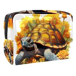 Make-up-Tasche, Sonnenblume und Schildkröte, tragbare Kosmetiktasche, Reise-Make-up-Tasche für Frauen, Mehrfarbig 7, 18.5x7.5x13cm/7.3x3x5.1in von MUOOUM