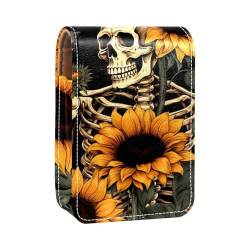 Mini-Lippenstift-Etui mit Spiegel für Geldbörse, Sonnenblumenkunst-Muster, tragbarer Koffer-Halter Organisation, Mehrfarbig 5, 9.5x2x7 cm/3.7x0.8x2.7 in von MUOOUM