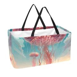 Wiederverwendbare Einkaufstaschen Boxen Aufbewahrungskorb, Farbe Qualle im Himmel Faltbare Utility Tote Taschen mit langem Griff von MUOOUM