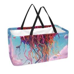 Wiederverwendbare Einkaufstaschen Boxen Aufbewahrungskorb, Farbe Qualle im Himmel Faltbare Utility Tote Taschen mit langem Griff von MUOOUM