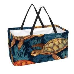 Wiederverwendbare Einkaufstaschen Boxen Aufbewahrungskorb, Meeresschildkröte Farbiges Muster Faltbare Utility Tragetaschen mit langem Griff von MUOOUM
