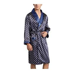 MUOUEAOU Bademantel für Herren Plus Größe 5XL, Dünnes Kunstseiden Langarm Nachthemd, Sommer Mann Bademantel Marineblau (03,5XL) von MUOUEAOU