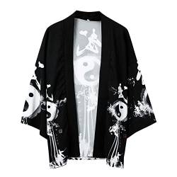 MUOUEAOU Bagua Map TaiChi Qiankun Print Cardigans für Teenager Loose Kimono Robe Cloak Open Front 3/4 Ärmel für Herren (black 1,M) von MUOUEAOU