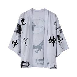 MUOUEAOU Bagua Map TaiChi Qiankun Print Cardigans für Teenager Loose Kimono Robe Cloak Open Front 3/4 Ärmel für Herren (white 2,M) von MUOUEAOU