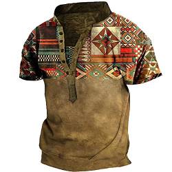 MUOUEAOU Polo Shirts für Männer Erwachsene 3D Gedruckte Reversschnalle Retro Ethno Western Vintage Stil Tshirt (7,3XL,3XL) von MUOUEAOU