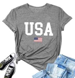 T-Shirt mit USA-Flagge, für Damen, 4. Juli, Gedenktag, Geschenk, lässig, kurzärmelig, amerikanisches Stolz, T-Shirt - Grau - X-Groß von MUPAOLO