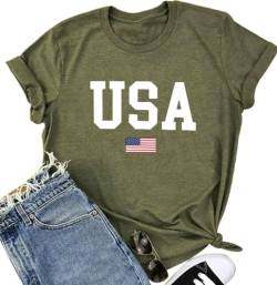 T-Shirt mit USA-Flagge, für Damen, 4. Juli, Gedenktag, Geschenk, lässig, kurzärmelig, amerikanisches Stolz, T-Shirt - Grün - Klein von MUPAOLO