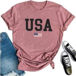 T-Shirt mit USA-Flagge, für Damen, 4. Juli, Gedenktag, Geschenk, lässig, kurzärmelig, amerikanisches Stolz, T-Shirt - Pink - Mittel von MUPAOLO