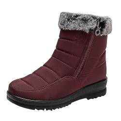 MURABE Winter Schneestiefel für Damen Wasserdicht gefüttert Warm Winterstiefel Reißverschluss Komfortable Outdoor Flach Winter Knöchelstiefel Rutschfeste Damen Winterschuhe von MURABE