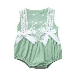 MRULIC Mädchen Strampler Neugeborenes Baby Outfits Lace Bow Ärmellos Sommer Floral Bodysuit Sunsuit Overall Niedlichen Sommer Kostüm Sets(Grün,3-6 Monate) von MURIC