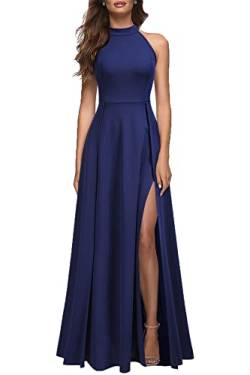 MUSHARE Damen Neckholder Sexy Split Cocktail Party Maxi Lang Formal Kleid, Marineblau, Klein von MUSHARE