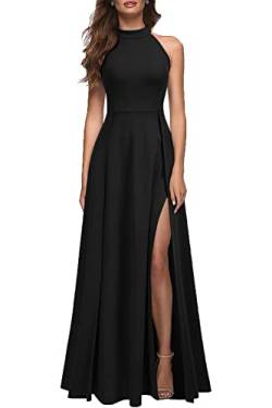 MUSHARE Damen Neckholder Sexy Split Cocktail Party Maxi Lang Formal Kleid, Schwarz, Klein von MUSHARE