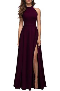 MUSHARE Damen Neckholder Sexy Split Cocktail Party Maxi Lang Formal Kleid, burgunderfarben, Groß von MUSHARE