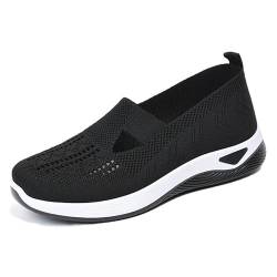 Gewebte atmungsaktive Schuhe mit weicher Sohle für Damen, orthopädische Schuhe für Frauen, Slip-On-Schuhe mit ausgehöhlter atmungsaktiver weicher Sohle für Frauen (Black,41) von MUSNOW