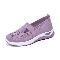 Gewebte atmungsaktive Schuhe mit weicher Sohle für Damen, orthopädische Schuhe für Frauen, Slip-On-Schuhe mit ausgehöhlter atmungsaktiver weicher Sohle für Frauen (Light Purple,37) von MUSNOW
