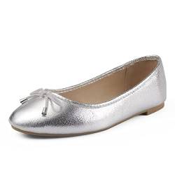 MUSSHOE Flats für Frauen Bequeme flache Schuhe für Damen Flats Ballerinas für Frauen, silberfarben, 42 EU von MUSSHOE