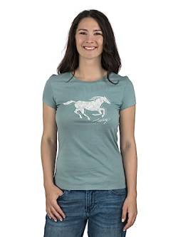 MUSTANG Damen T-Shirt Rundhals O-Neck Basic Slim Fit Kurzarm Logo Print Sommer Shirt 100% Baumwolle Weiß Blau Grün Rot S M L XL XXL, Größe:M, Farbe:Türkis (1014029-6236) von MUSTANG