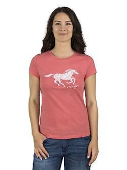 MUSTANG Damen T-Shirt Rundhals O-Neck Basic Slim Fit Kurzarm Logo Print Sommer Shirt 100% Baumwolle Weiß Blau Grün Rot S M L XL XXL, Größe:XL, Farbe:Coral (1014029-8142) von MUSTANG