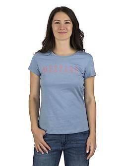 MUSTANG Damen T-Shirt Rundhals O-Neck Basic Slim Fit Kurzarm Logo Print Sommer Shirt 100% Baumwolle Weiß Blau Grün Rot S M L XL XXL, Größe:XL, Farbe:Hellblau (1014023-5124) von MUSTANG