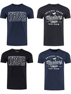 MUSTANG Herren T-Shirt 4er Pack Frontprint O-Neck Rundhalsausschnitt Kurzarm Regular Tee Shirt 100% Baumwolle Schwarz Weiß Grau Blau Grün, Größe:L, Farbe:Farbmix (P2) von MUSTANG