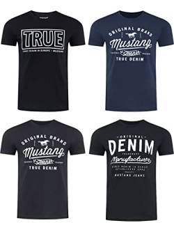 MUSTANG Herren T-Shirt 4er Pack Frontprint O-Neck Rundhalsausschnitt Kurzarm Regular Tee Shirt 100% Baumwolle Schwarz Weiß Grau Blau Grün, Größe:M, Farbe:Farbmix (P5) von MUSTANG