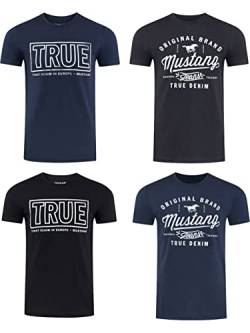 MUSTANG Herren T-Shirt 4er Pack Frontprint O-Neck Rundhalsausschnitt Kurzarm Regular Tee Shirt 100% Baumwolle Schwarz Weiß Grau Blau Grün, Größe:S, Farbe:Farbmix (P2) von MUSTANG