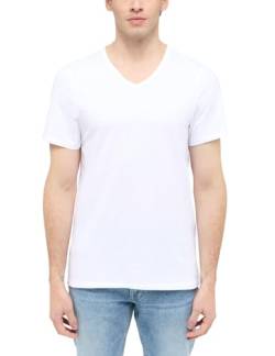 MUSTANG Herren T-Shirt Amado 2er Pack - Regular Fit S- 3XL Weiss Schwarz Stretch, Größe:M, Farbe:General White 2045 von MUSTANG