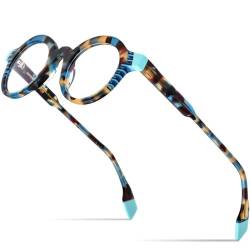 MUTYNE Mehrfarbige Acetat-Brillenfassung für Herren, Retro, kleine runde Brille, Damenbrille, blauer Leopardenrahmen, Einheitsgröße von MUTYNE