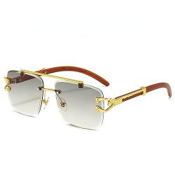 MUTYNE Randlose quadratische Retro-Sonnenbrille für Herren und Damen, UV400-Schutz, goldfarbener Metall-Holzrahmen, rahmenlose Gläser, Goldgrau, Einheitsgröße von MUTYNE