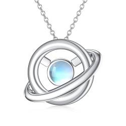 MUUYON Damen Mondstein Saturn Planet Halskette 925 Sterling Silber Universum Interstellar Anhänger Mode Geschenk für Frauen Mädchen von MUUYON
