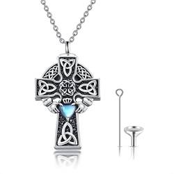 MUUYON Kreuz Keltischer Knoten Urne Kette Sterling Silber Mondstein Kreuz Halskette Ägyptischen Religiösen Schutz Anhänger Feuerbestattung Amulett Gedenkschmuck Für Frauen von MUUYON