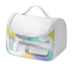 Reise-Kosmetiktasche mit großem Fassungsvermögen, PVC, Kulturbeutel, Make-up-Tasche, tragbarer Kulturbeutel, Organizer mit Griff, für Damen und Mädchen, weiß, AS THE PIC SHOW von MUUYYI