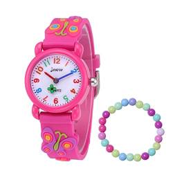 Kinder Uhren für Mädchen ab 3-10 Jahre, Analog Quarz Armbanduhr Cute 3D Cartoon Kinderuhr Silikon Armband Mädchenuhr (+Bunte Mädchen Perlen Armbänder) von MUXIJIA