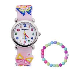 MUXIJIA Kinder Uhren für Mädchen ab 3-10 Jahre, Analog Quarz Armbanduhr Jungen Uhr Mädchen Uhr, 3D Cartoon Mädchenuhr Silikon Uhrenarmband Kinderuhr (Rosa) von MUXIJIA