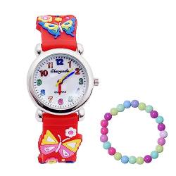 MUXIJIA Kinder Uhren für Mädchen ab 3-10 Jahre, Analog Quarz Armbanduhr Jungen Uhr Mädchen Uhr, 3D Cartoon Mädchenuhr Silikon Uhrenarmband Kinderuhr (Rot) von MUXIJIA