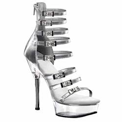 14 cm Damen Heels Plus Size Sandalen Damen Plateau Offene Spitze High Heel Stiletto Pumps Sexy Pole Dance Striptease Schuhe,Silber,44 EU von MUYEY