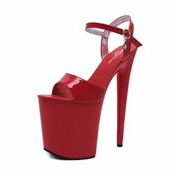 20Cm / 7.87IN Frauen Knöchel Absätze Peep Sandalen Frauen Plattform Offene Spitze High Heel Stiletto Pumps Sexy Pumps Pole Dance High Heels Pole Dance Schuhe,Rot,44 EU von MUYEY