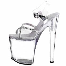 Weibliche High Heel Schuh Plattform Sexy Sandalen Frauen Stripper Heels Schuhe Frauen Sommer Stripper Pole Dance Frauen 20Cm/7.87IN Große Größe,Clear,33 EU von MUYEY