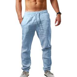 MUYOGRT Leinenhose Herren Sommerhose Leichte Lang Baggy Hose Loose Stoffhose Gerade Freizeithose Jogginghose Yogahose Lässige Lockere Strandhose Weich Haushose Einfarbig von MUYOGRT