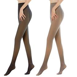 MUYOGRT Thermostrumpfhose Damen, 1/2 Stücke Gefüttert Fleece Strumpfhose Wärme Thermo Leggings Plüschstrümpfe Pantyhose Durchscheinende High Waist Elastische Tights von MUYOGRT