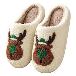 MUYOGRT Weihnachten Hausschuhe Damen Herren Weicher Plüsch Retro Hausschuhe Frauen Bequeme Flauschige Warme Pantoffeln Trendiger Slipper Indoor Rutschfeste Leichte Pantoffeln von MUYOGRT