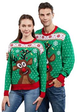 MUYOGRT Weihnachtspullover Familie Set Pullover Weihnachten Rentier Elch Strickpullover Winter Christmas Sweater Rundhals Strick Pulli Klassischer Retro Sweatshirt(Grün02,Mama，M) von MUYOGRT