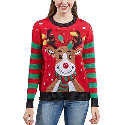 MUYOGRT Weihnachtspullover Familie Set Pullover Weihnachten Rentier Elch Strickpullover Winter Christmas Sweater Rundhals Strick Pulli Klassischer Retro Sweatshirt(Rot,Mama，XXL) von MUYOGRT