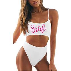 MUZHI Damen Braut Einteiler Badeanzüge Rüschen Tommy Control Ehefrau Bademode Sexy Rücken Crossover Badeanzüge, Bride Pk White, Medium von MUZHI