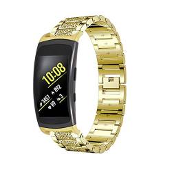 MVRYCE GGear Fit 2 Armband, Edelstahl Metall Ersatzband Strass Armband Frauen Stylish Ersatzzubehör Uhrenarmband Kompatibel für Samsung Gear Fit 2 /Gear Fit 2 Pro SM-R360/SM-R365 (Gold) von MVRYCE