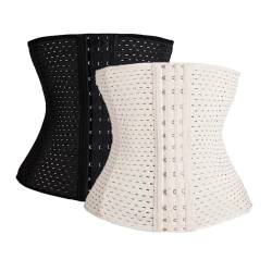 Waist Trainer mit weichen Stahlstäben - Sport Unterbrust Corset - Korsett Damen - Corsage Top - sexy Korsage - Corsett - Taillenmieder - Shaper - Taillenformer (3 Hakenreihen, Schwarz & Beige, M) von MW & Partner