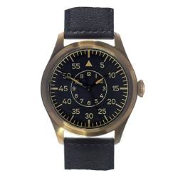 MWC Klassische 46 mm Luftwaffe Pattern Automatik Stahl Schwarz Bronze Leder Militär Pilot Herrenuhr, Schwarz , Armband von MWC