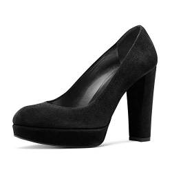 Damen Pumps Blockabsatz Plateau Abendschuhe,MWOOOK-93 Runde Zehe Party Schuhe,Schwarz,43 von MWOOOK