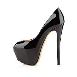 Peep Toe Lackleder Stiletto Moderne High Heels,MWOOOK-477 Damen Klub Party Hochzeit Schuhe Größe 34-45,Black,44 von MWOOOK