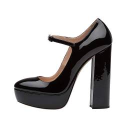 Pumps Blockabsatz Plateau High Heels,MWOOOK-412 Runde Zehe Party Schuhe Abendschuhe Elegant für Frauen,Black (patent Leather),38 von MWOOOK